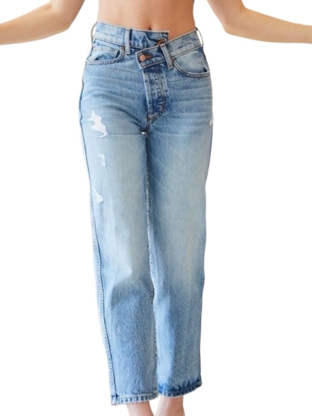 Revice High Rise Crossover Distressed Jeans Size 25